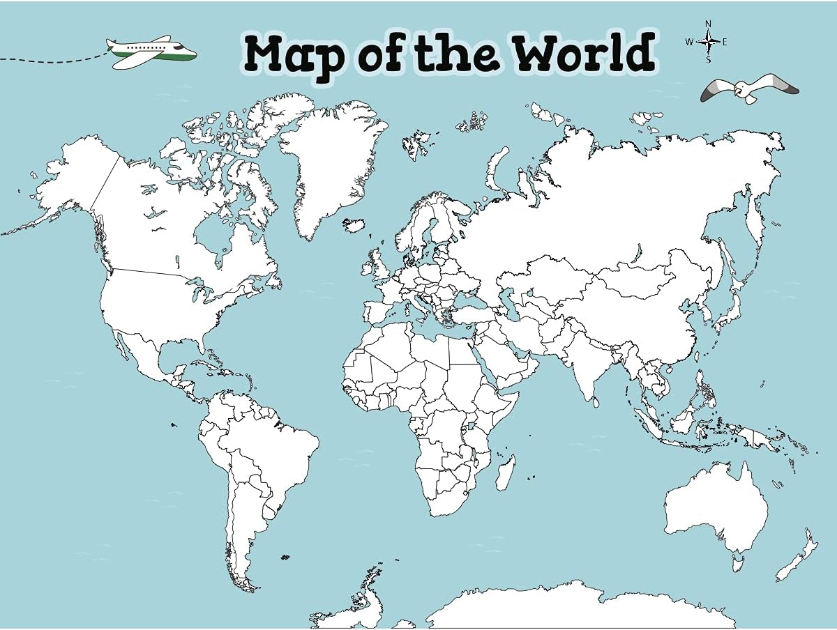 MWB Blank World Map Poster For Kids - Educational World Map Poster with Dry Erase Marker for Classroom or Home | Earth Wall Map for Kids | 18" x 24" Laminated Poster