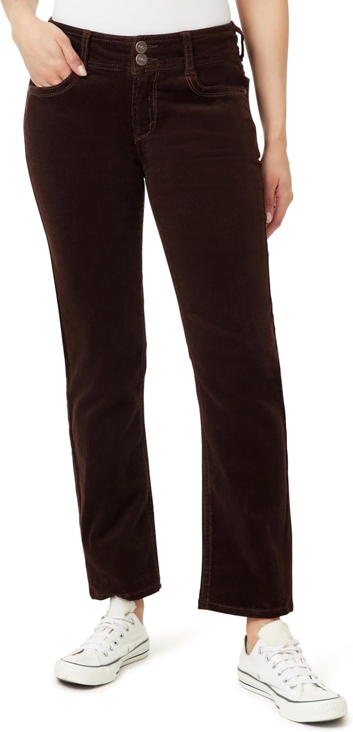 WallFlower Women's Luscious Curvy Mid-Rise 29" Straight Corduroy Juniors Pants