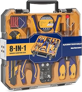 haisstronica 8 IN 1 Self-Adjusting Wire Stripper Household Tool Kit, Professional Electrician Tool Set, Needle Nose Pliers, Screwdriver, Voltage Detector Pen, Knife, Insulating Tape, Wire Connectors