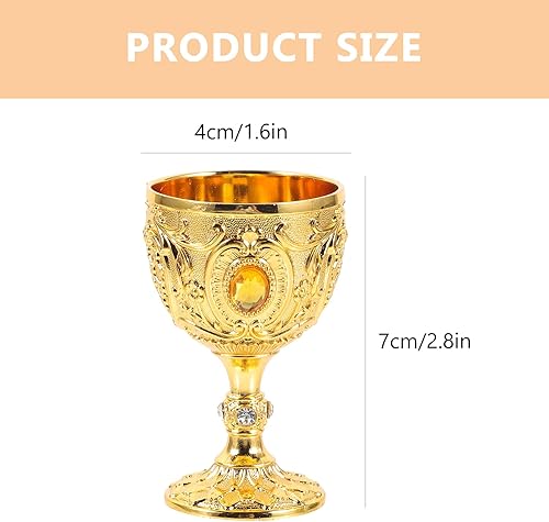Miniatura 4 de Cabilock Copa medieval de cáliz vintage, copa de vidrio de chupito de latón dorado de 1.0 fl oz, copa de comunión, copa de cóctel para el hogar,