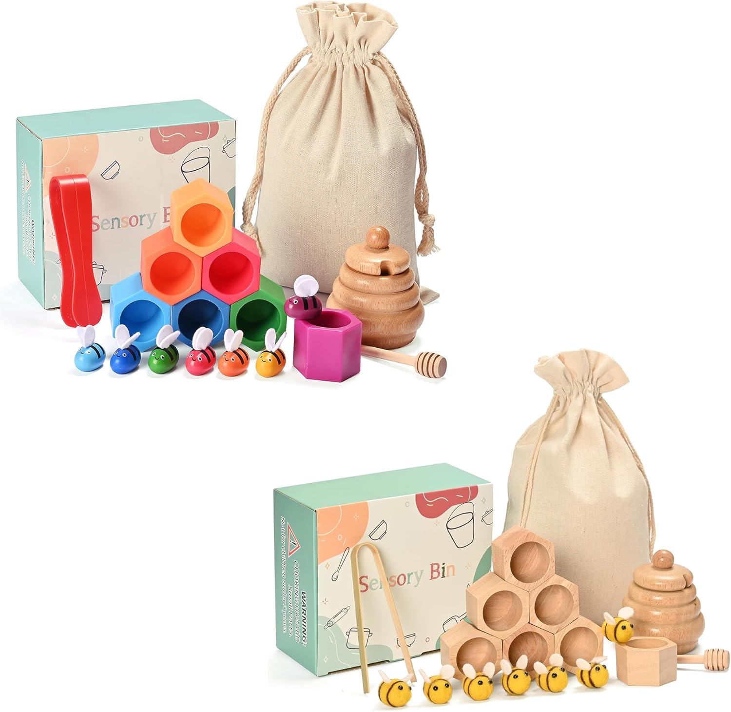 Sensory Bin Toys for Toddlers Montessori Toys, Waldorf Toys, Pretend Play Dish and Tongs- Fine Motor Learning Toys for Sensory Table Activities