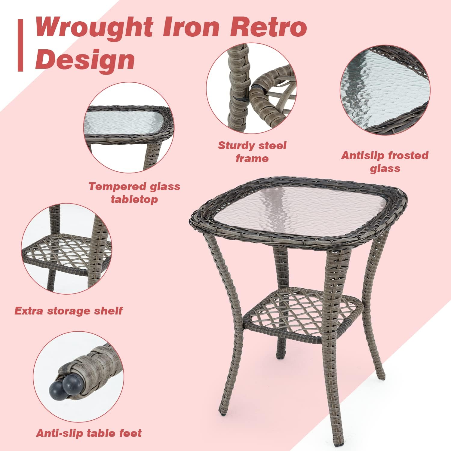 Image detailing the wrought iron retro design of the coffee table