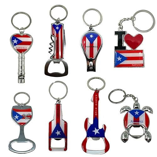 8 Pack of Puerto Rico Keychain Souvenir, Charms, 6 Bottle