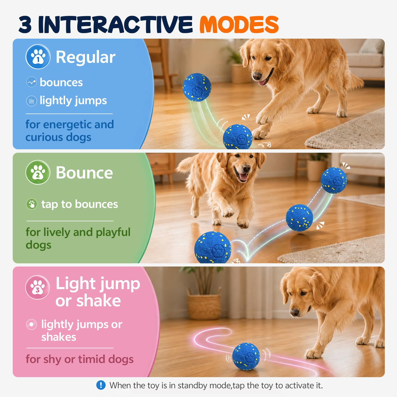 Pelota de juguete interactiva inteligente para perros, 3 modos de rebote automáticos, material duradero de E-TPU para masticar, recargable e impermeable IPX7, juguete de enriquecimiento para