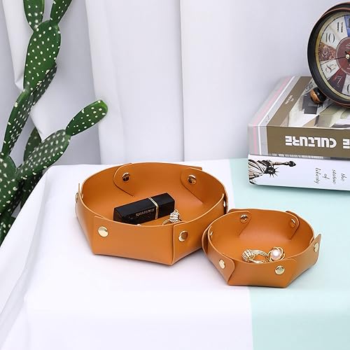 Miniatura 3 de Jusdreen 2 bandejas multifuncionales con botones, bandeja de almacenamiento de cuero para cosméticos, caramelos, llaves, billetera, cambio,