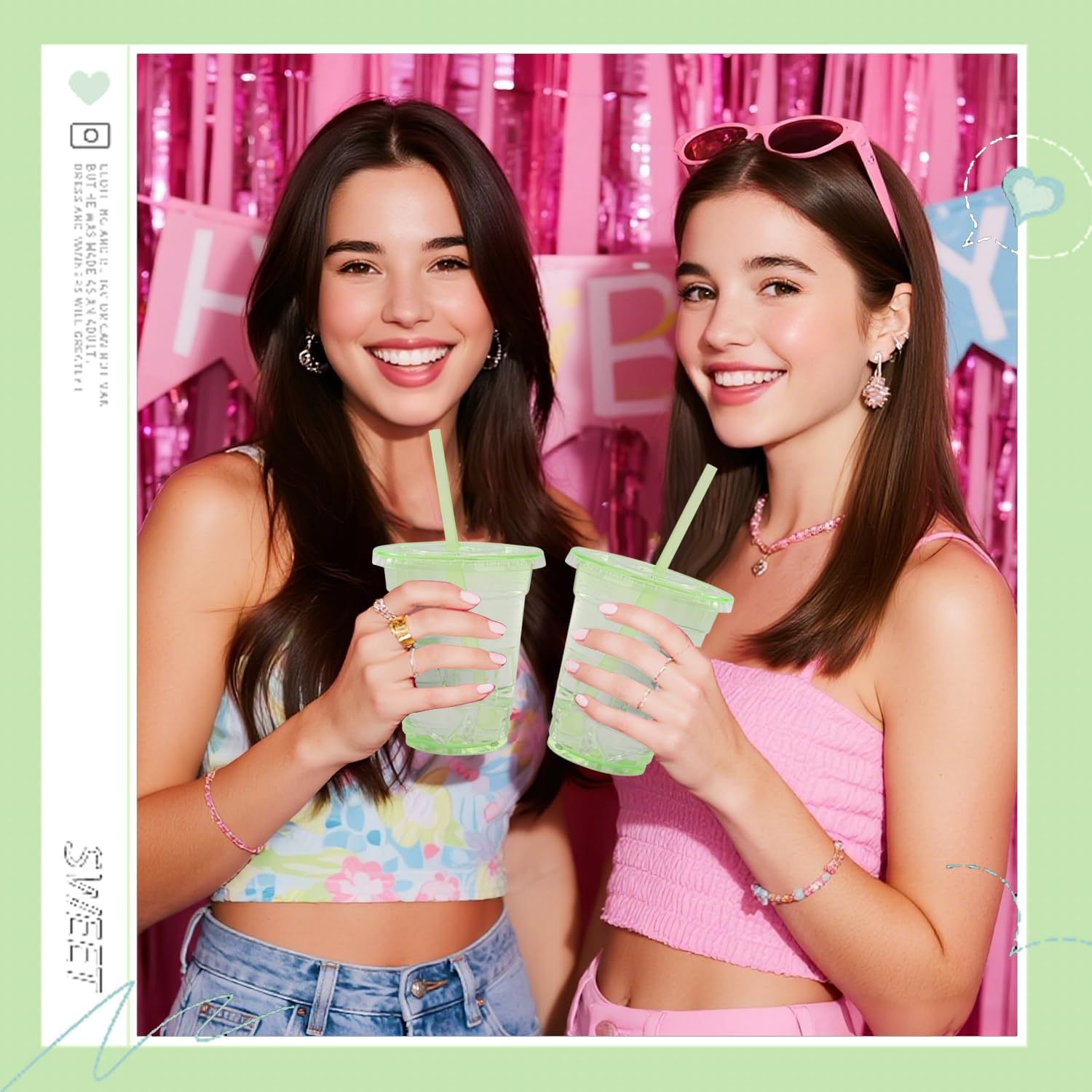 100 Set Green Plastic Cups with Lids and Straws 12 oz Disposable Drinking Clear Cups for Wedding Green Birthday Party Supplies
