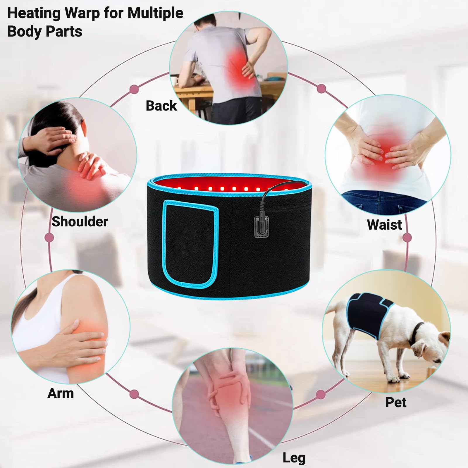 Rotlichttherapie, 660 nm & 850 nm Infrarot-Hüftgürtel, Heizkissen für Rücken, Bauch, Schulter, Arm, Beingelenkschmerzlinderung, Durchblutungsförderung, mit 5 Stufen, 7 Timer
