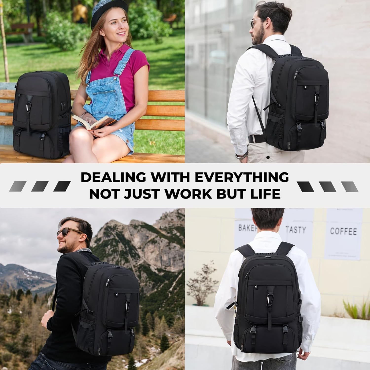 17.3 Inch gym backpack with shoe compartment,50L Multiple Compartments Backpacks, Airline Approved Carry on Travel Daypack Anti Theft with USB Charging Port,for Men Women Travel Work Business - Image 7