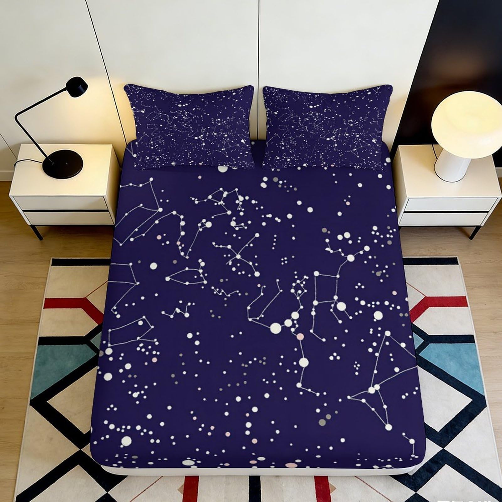 3D Printed Constellation Starry Sky Fitted Sheet Microfiber Anti-Slip Bed Cover for Bedroom Guest Room Decor 90x200x25cm