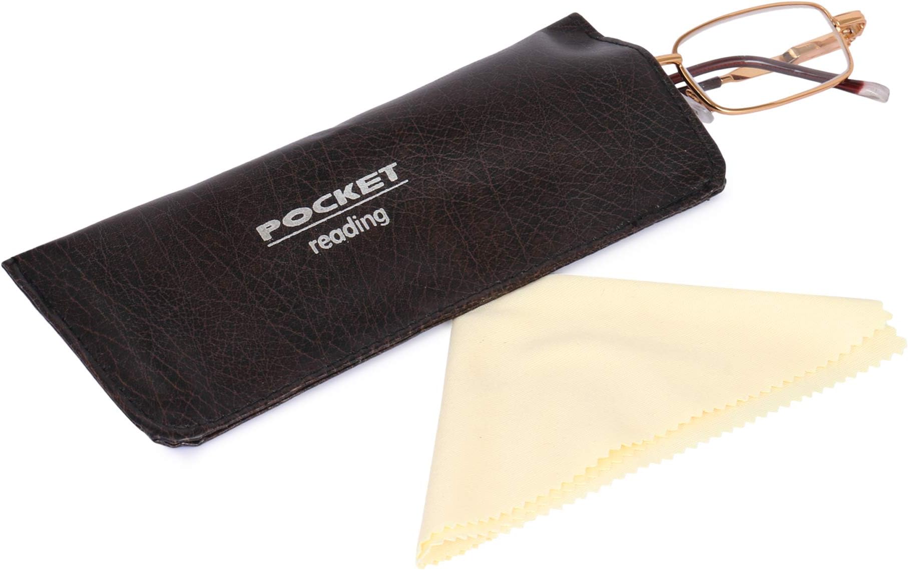 PoketPocket Slim Formal Rectangular Light Weight Reading Glasses With Soft Leather Pouch, Lense Cleaner Spray And Selvet Cloth…