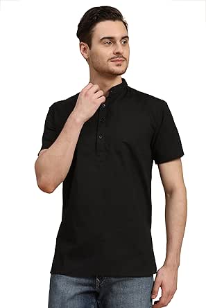 SKAVIJ Men's Casual Cotton Solid Long Kurta Regular Fit Shirt