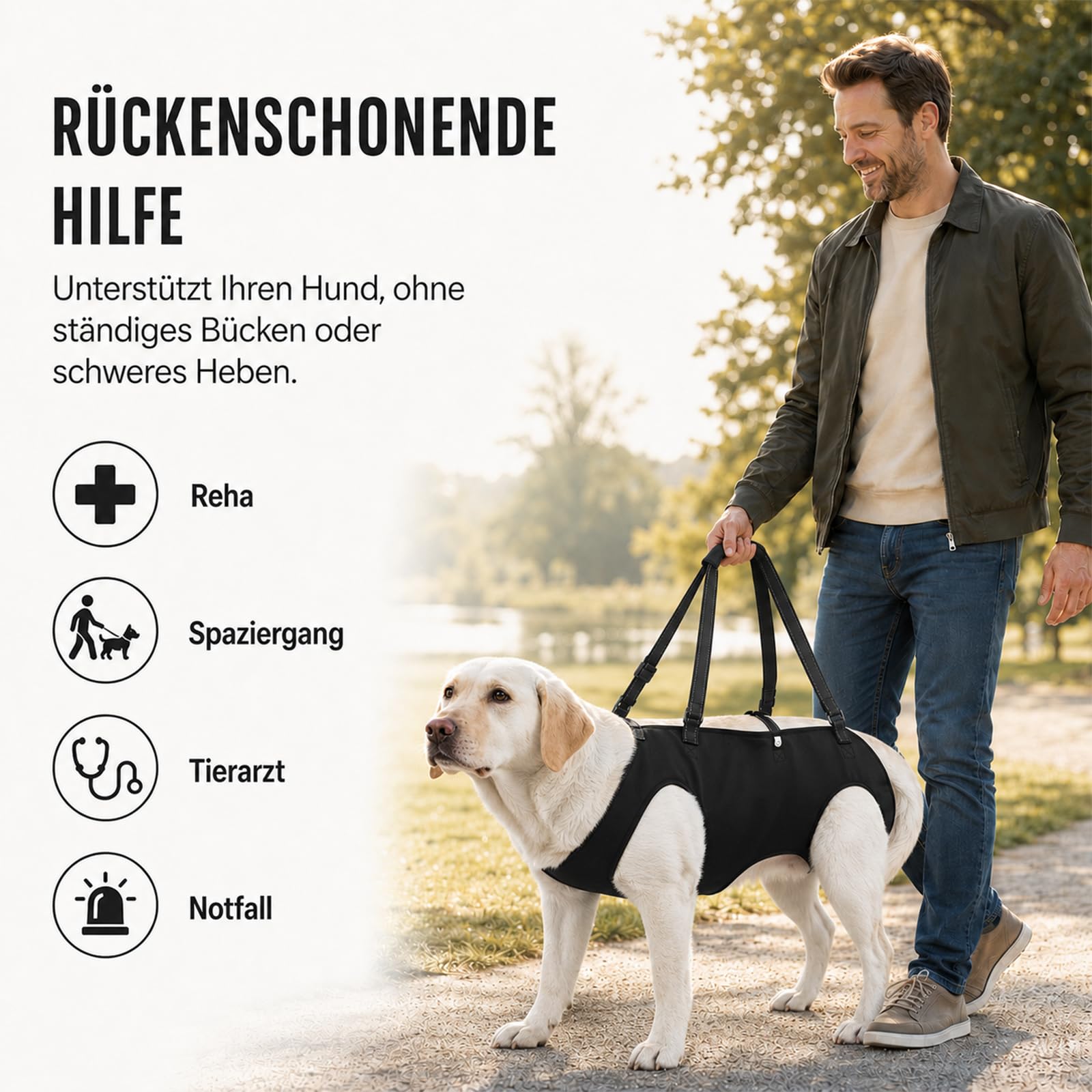 Tragehilfe Hund Groß, Hunde tragehilfe, Tragegeschirr Hund, Arthrose Geschirr Hund, Hundehebegeschirr für Verletzte Oder Ältere, Operation & Gelenkprobleme, Verstellbar & Gepolstert (L)