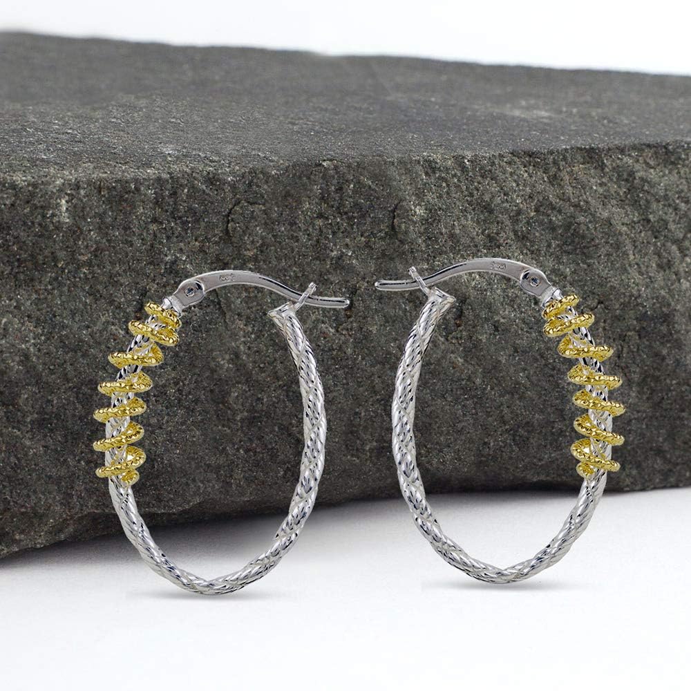 LeCalla 925 Sterling Silver Double Hoop Earrings | Lightweight Textured Two-Tone Earrings | Italian Twisted Hoop Earrings for Women - Image 5