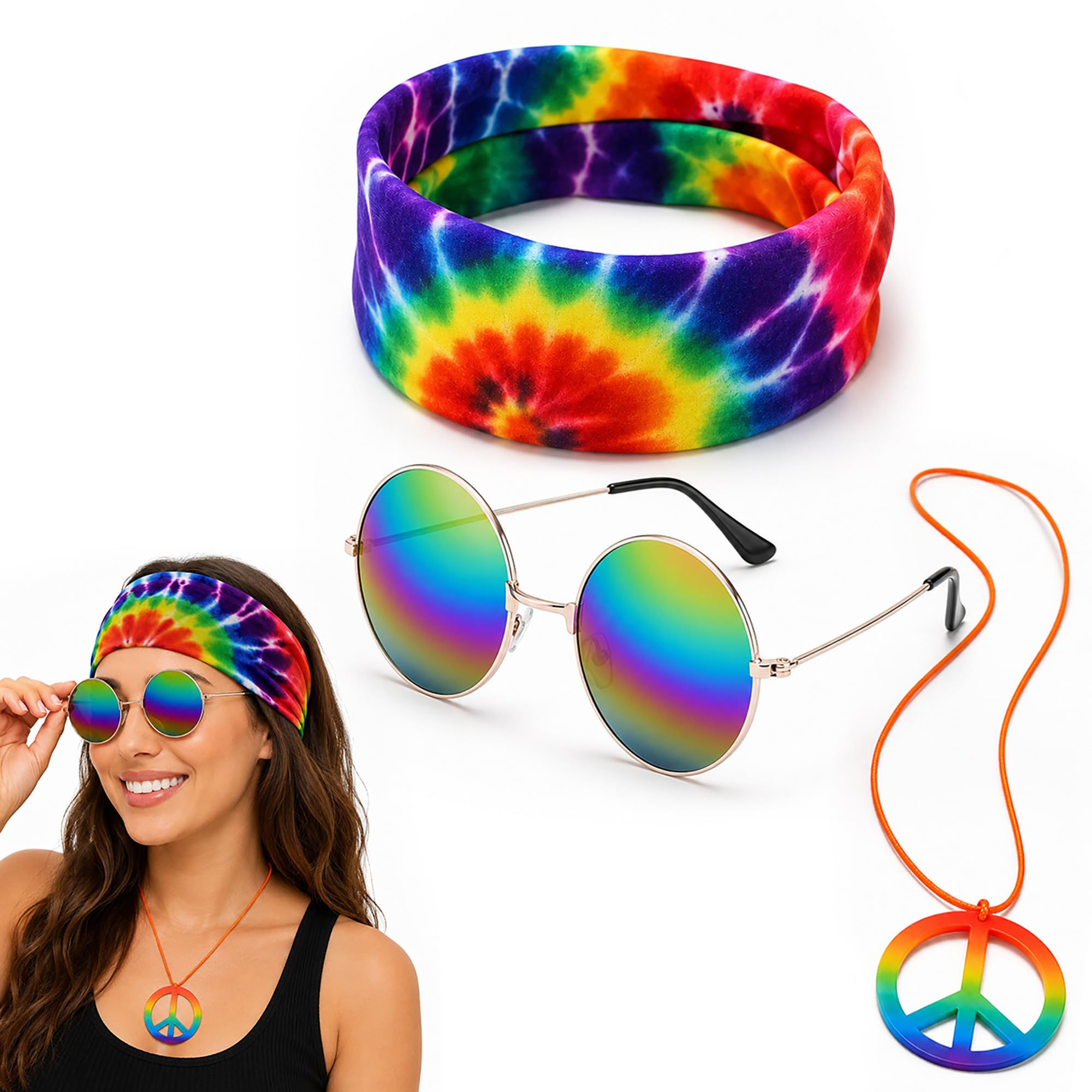 3 Pcs Hippie Costume Set, 60s 70s Hippie Accessories for Men and Women