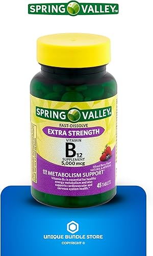 Miniatura 6 de Spring Valley - Vitamina B12 de 5000 mcg, 45 tabletas con sabor a bayas mixtas, suplemento dietético de disolución rápida + organizador de píldoras