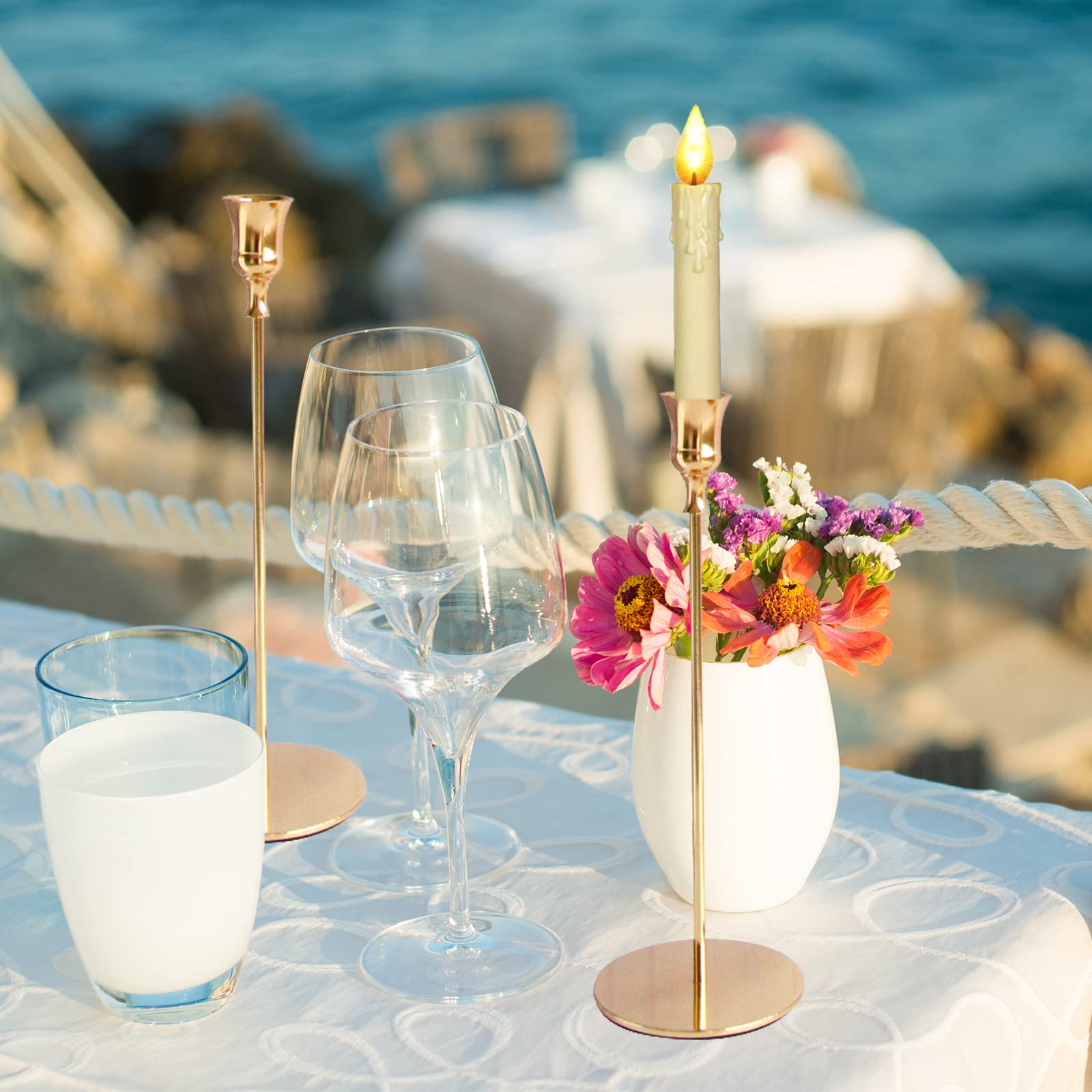 Juego de 6 portavelas dorado, latón dorado para decoración del hogar, boda, comedor, fiesta, velas decorativas (velas no incluidas) 6