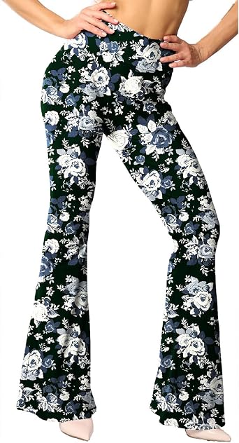 Xixiuly Womens Floral Print Casual Skinny Leggings Stretchy High Waisted Flare Bell Bottom Palazzo Yoga Pants Long Trousers