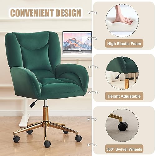 Miniatura 4 de Silla giratoria de escritorio de oficina con ruedas, escritorio tapizado de terciopelo, sillón moderno, altura ajustable, silla de trabajo para