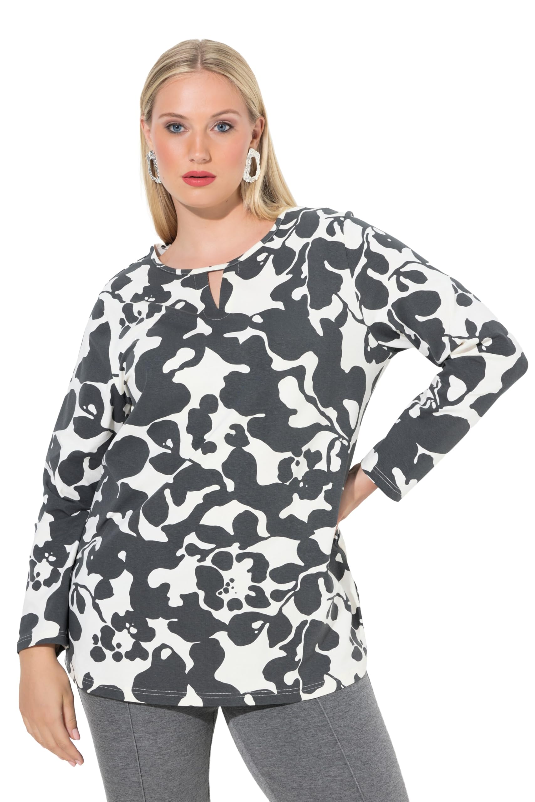 Ulla Popken Damen große Größen Übergrößen Plus Size Shirt, Keyhole, Rundhalssschnitt, Langarm 843973