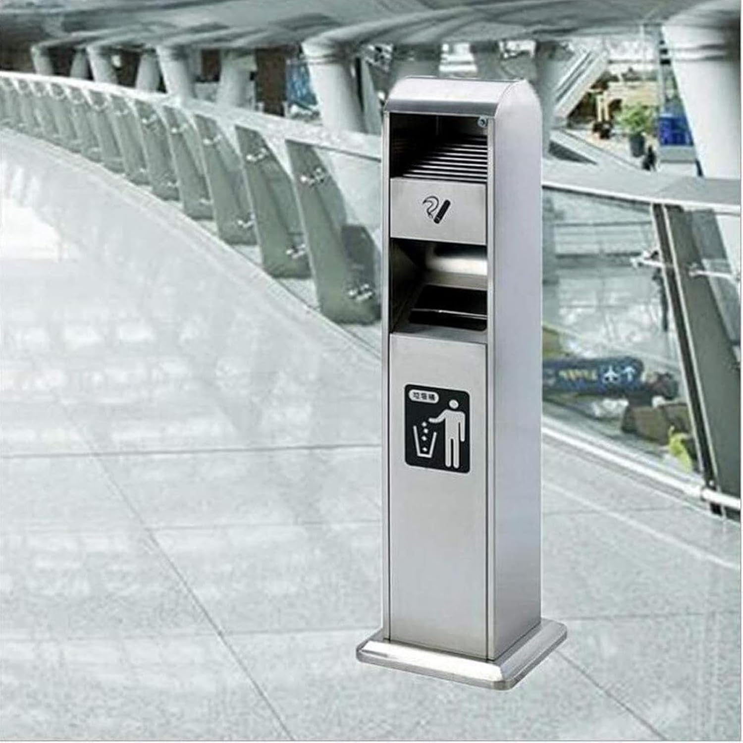 JKGHK Cigarette Disposal Outdoor, Smoking Area Vertical Ash Column, Stainless Steel Vertical Trash Can with Inner Barrel, Commercial Cigarette Butt Box Trash Can(Black)