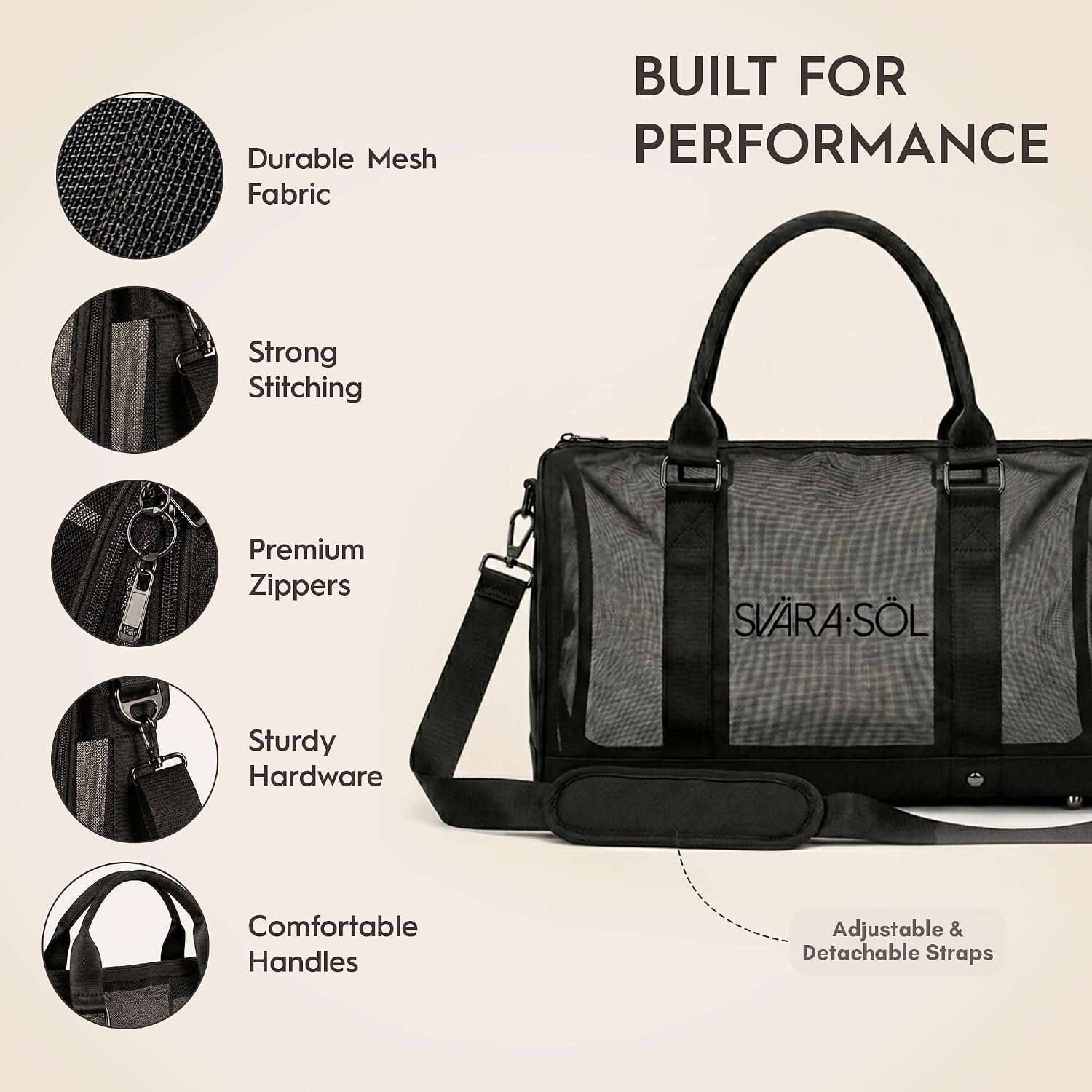 Black XL Mesh Duffle Bag with Coin Purse Toiletry Bag, Everyday Gym Travel
