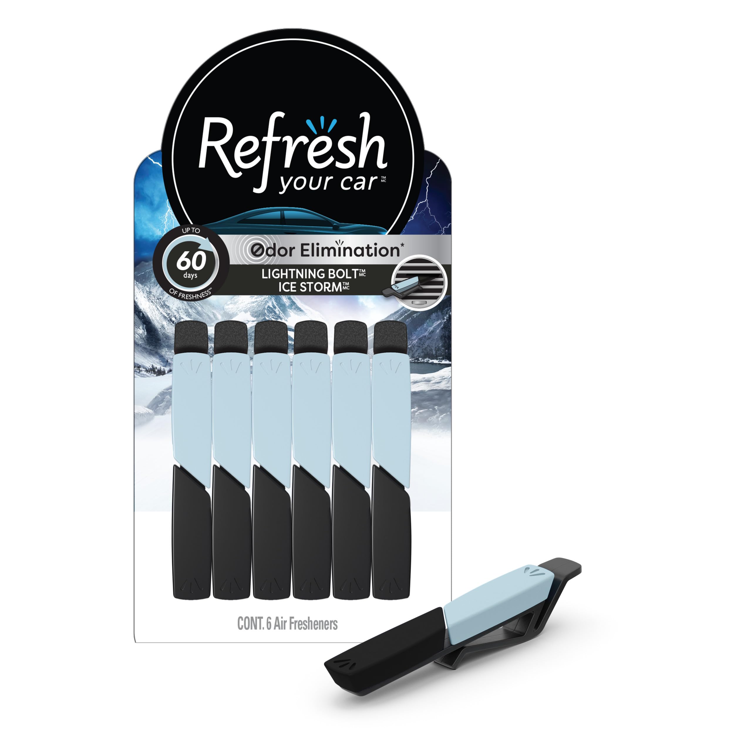 Refresh Your Car! E300906000 Vent Sticks, 6 Per Pack, Lightning Bolt/Ice Storm Scent