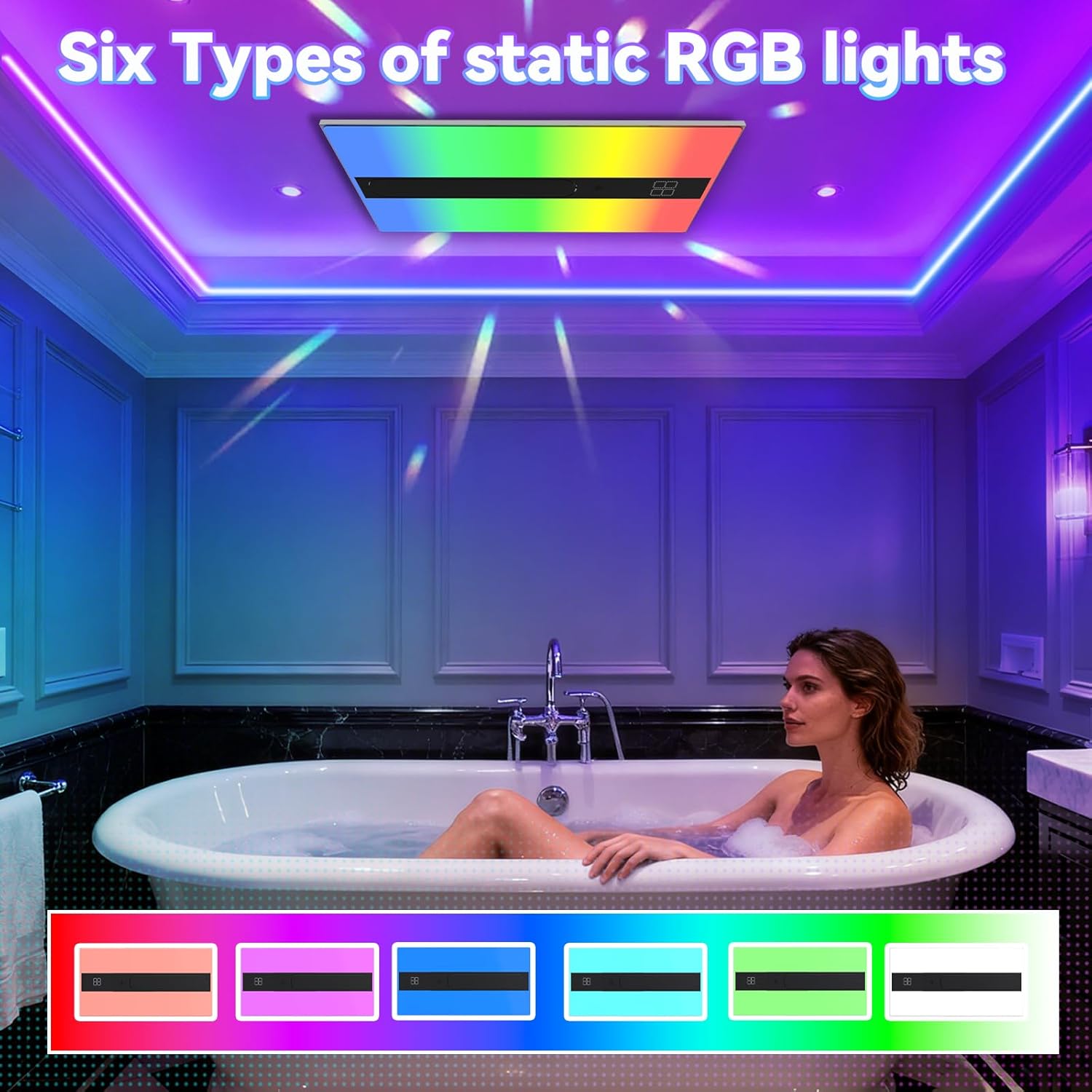 Bathroom exhaust fan with heater & bluetooth speaker, 1900W Heater ，230 CFM Quiet Exhaust，3-Color Adjustable Led And 7-Color Dynamic RGB