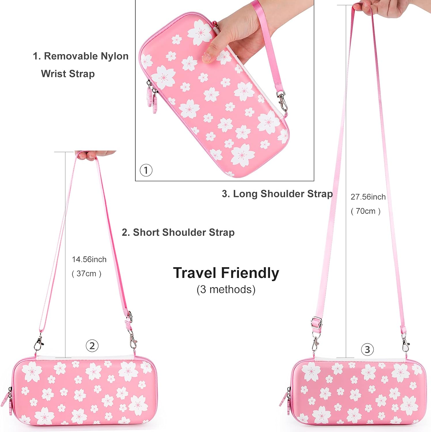 Grеаtеѕt Prоduсt Tscope Pink Carrying Case for Nintendo Switch, Girly Sweet Flowers Hard Shell Travel Shoulder Portable Protective Bag with Glass Screen Protector Thumb Grip Caps (Sakura Pink)