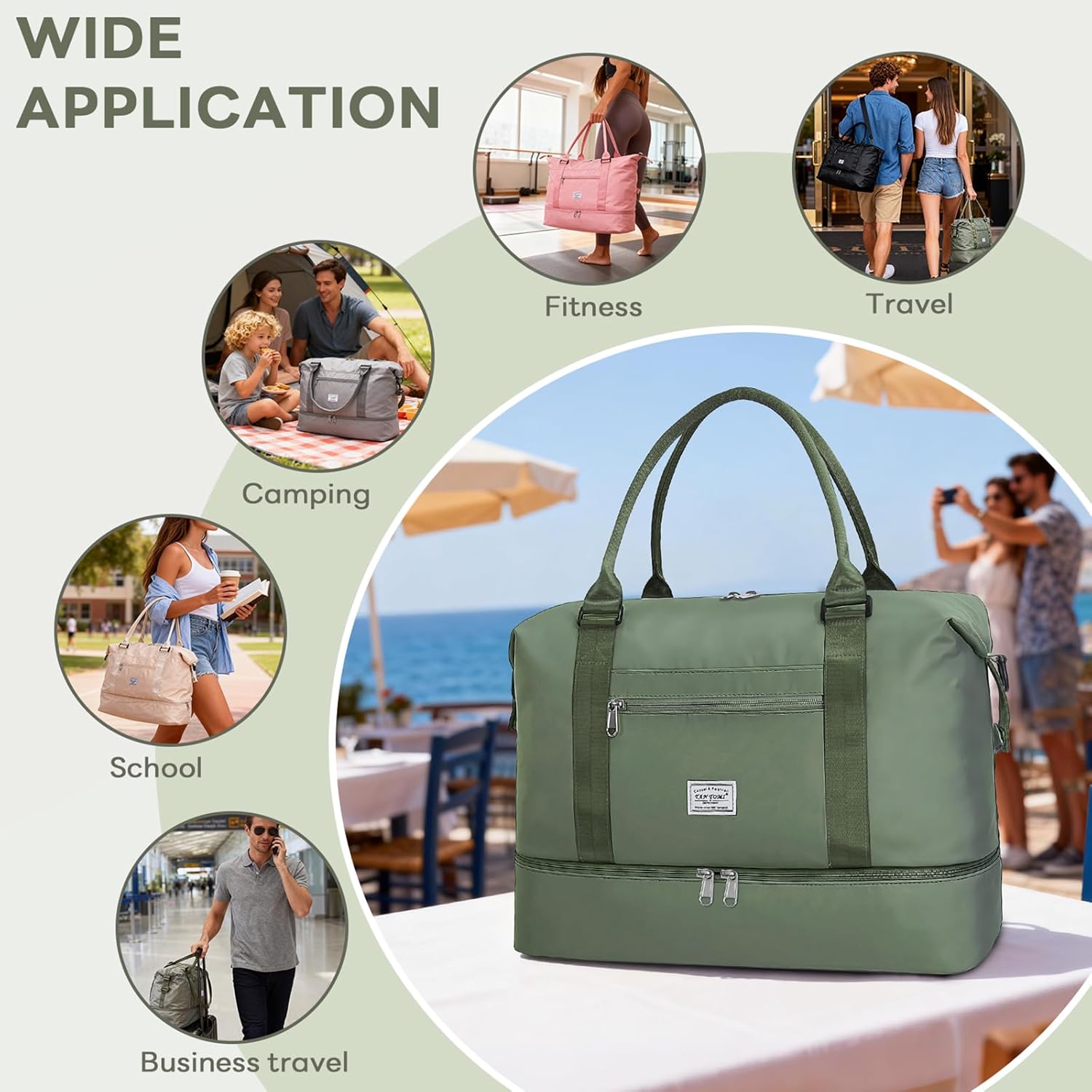 TANTOMI Travel Duffle Bag for Women Personal Item Travel Bag with Shoes Compartment, Weekender Overnight Bag Carry On Duffle Bag Tote Gym Bag for Travel, Sports, Hospital, Dance, Green - Image 6