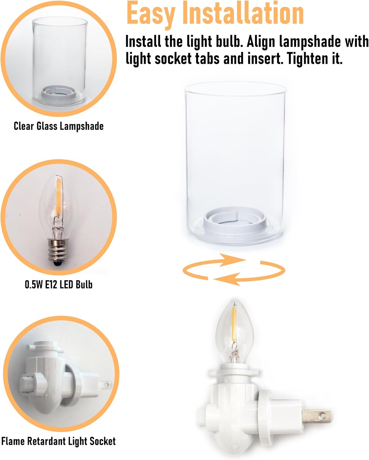 Modern Plug in Night Light with On Off Switch, 2-Pack 0.5W LED Night Lights Plug into Wall Socket, Warm Baby Nursery Nightlight with Clear Glass Lamp Shade for Adult Kids Room Bathroom Hallway