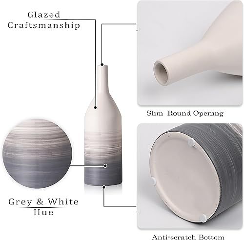 Miniatura 5 de TERESA'S COLLECTIONS Jarrones grises para decoración del hogar, jarrones grises y blancos para decoración de mantel, moderno jarrón de cerámica para