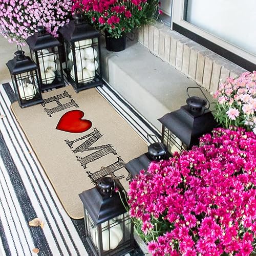Miniatura 7 de Tapete para puerta de 17 x 29 pulgadas, diseño de corazón de amor y San Valentín, tapete antideslizante para entrada interior y exterior, DM121