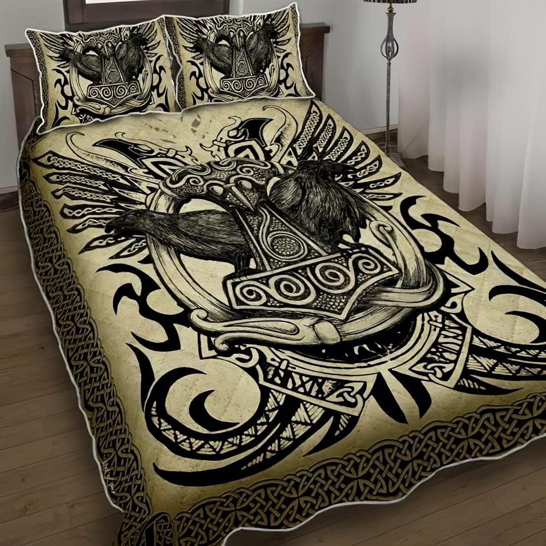 Hugin and Munin Ravens Quilts Bed Set Bedding Set 3 Pieces Quilt Cover with Pillowcase Cover Soft Comfortable for Kids Parents Us Single Throw Twin Queen King Super King Size QUILT4112