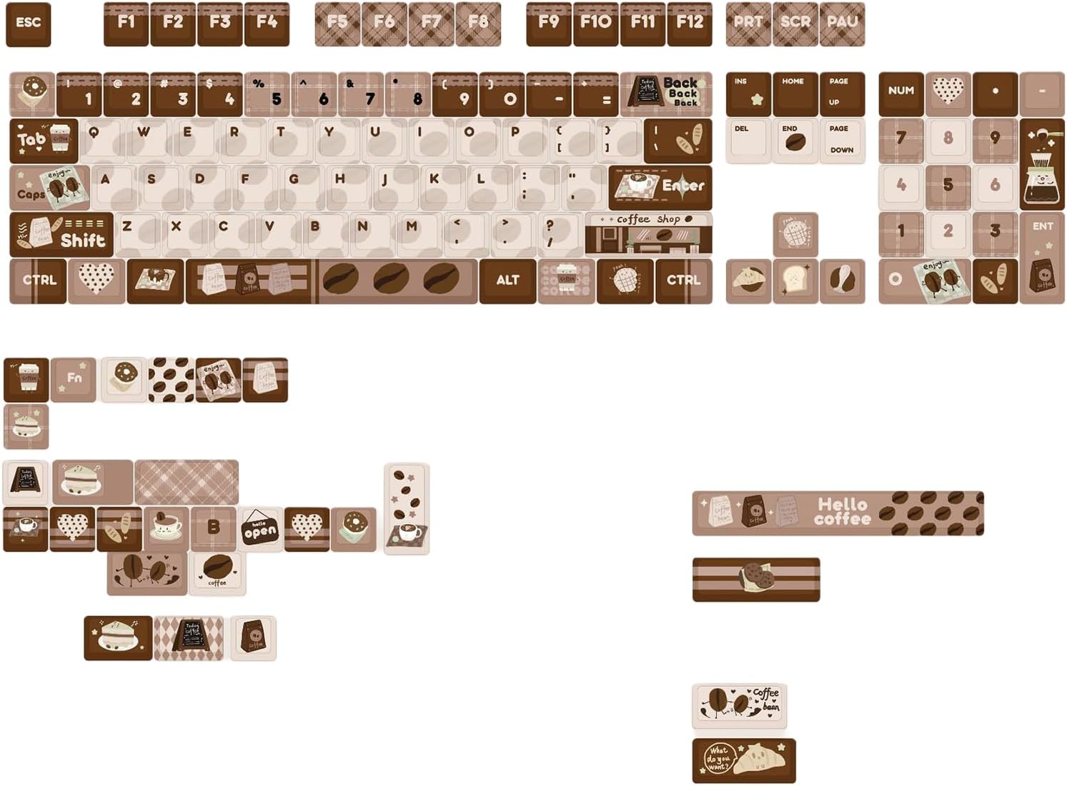 Keycaps Coffee Brown Theme 131Keys Customization Set for Mechanical Keyboards Switches Keycap Set Heat Sublimated Keycaps