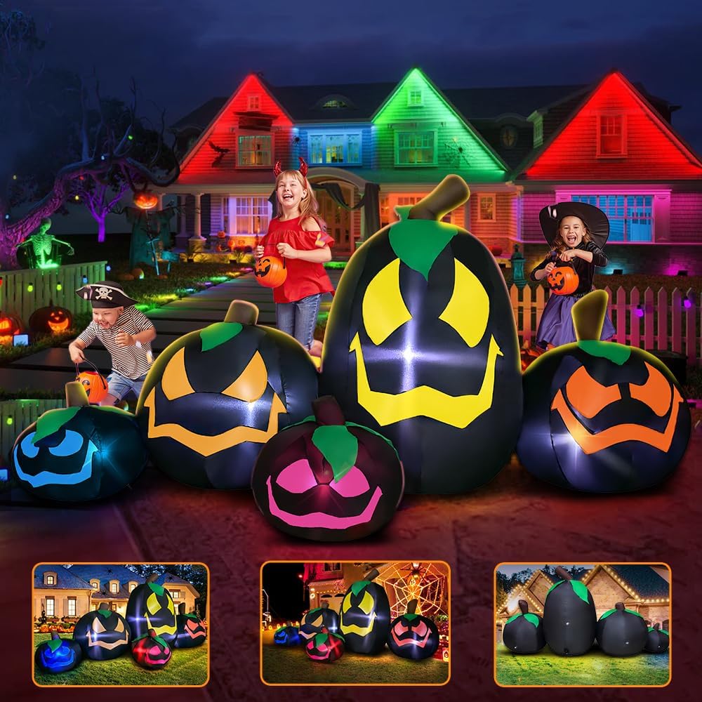 9FT Halloween Inflatables Decoration Outdoor, Pumpkin Inflatable Outdoor Decoration with LED Light, Halloween Inflatables Outdoor Decorations Blow up Pumpkin for Holiday Party Lawn Yard Garden Décor