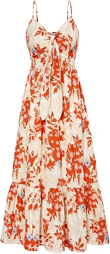 Womens Summer Floral Maxi Dresses 2026 Long Flowy Boho Dress Beach Vacation Sundresses Casual Clothes with Pocket