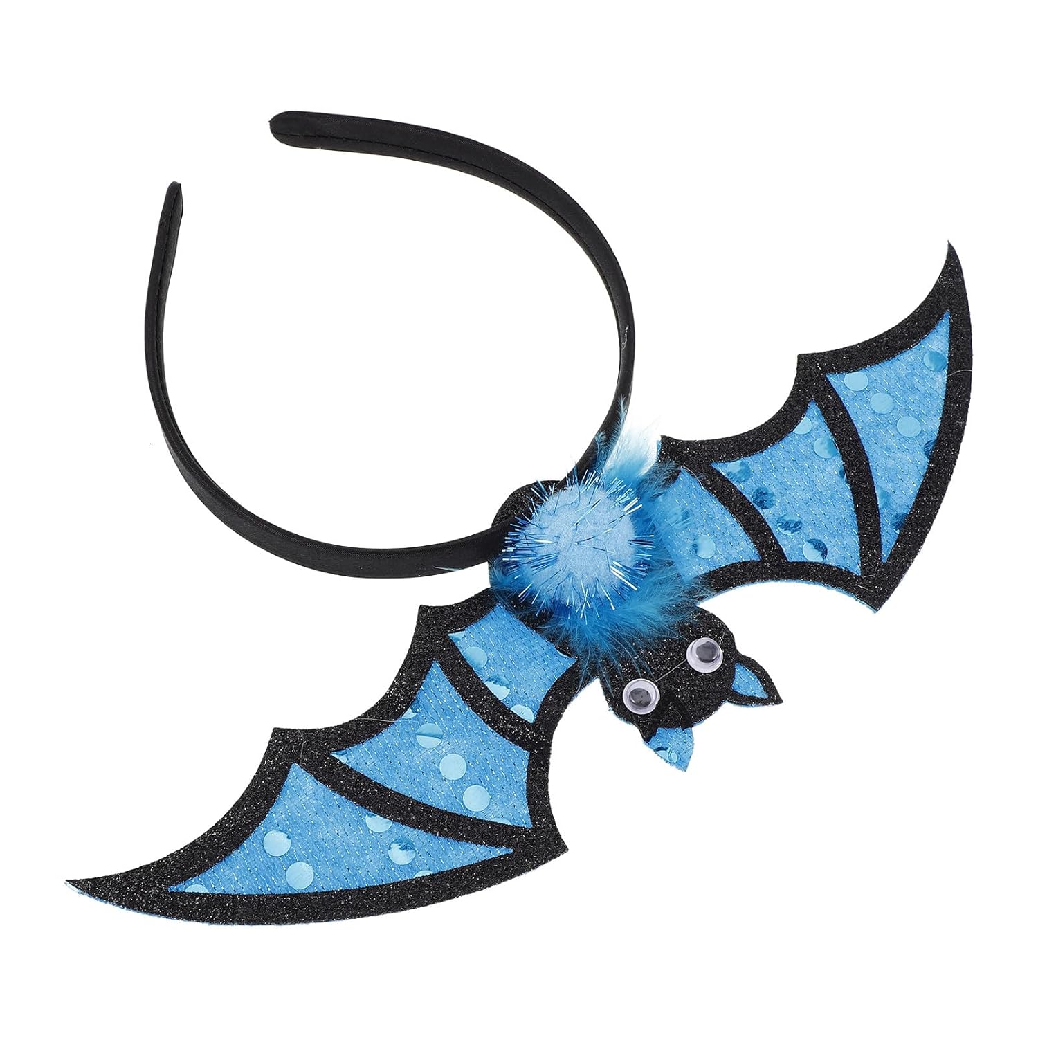 OSALADI Halloween Bat Hairband for Adults, Blue Polka Dot Bat Wing Headband with Solid Color Pom Pom, Halloween Party and Costume Hair Accessories