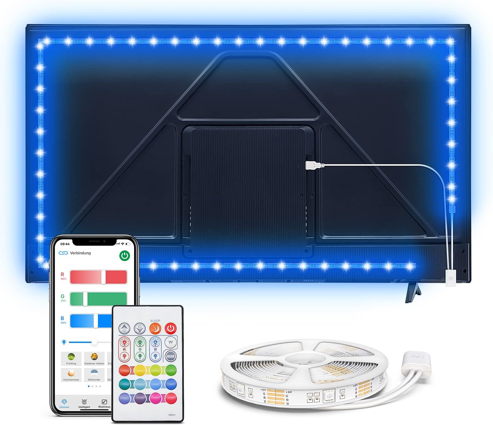 MYPLUS LED TV Backlight, Bluetooth LED Strip Light for 50-60" TV, 22 Scene Mode, Multi Dynamic Mode and DIY Function RGB SMD 5050 USB Powered Bias Lighting Kit with for PC Monitor Home Theater