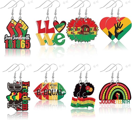 AUGSUN 8 Pairs Juneteenth Freedom Day Earrings for Women Independence Day June 19th 1865 Proud Acrylic African Earrings Double Side Design Lightweight Leaf Dangle Teardrop