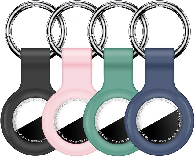 Linsaner Linsaner 2|4 Pack Holder for AirTag 2nd Gen (2026) & 1st Gen, Silicone Case Keychain Key Ring, Protective Cover for Apple for Air Tags, GPS Finder Accessories, Black/Pink/Green/Dark Blue