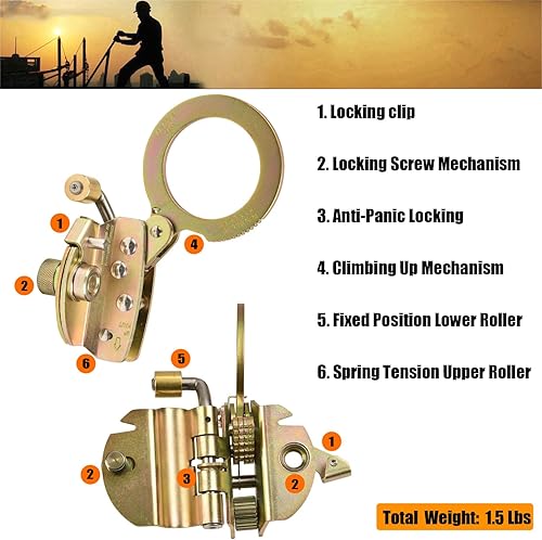 Miniatura 5 de WELKFORDER Agarre de cuerda de protección contra caídas con ojo de conexión de 2.25 pulgadas, cuerda de doble bloqueo automático, pararrayos de