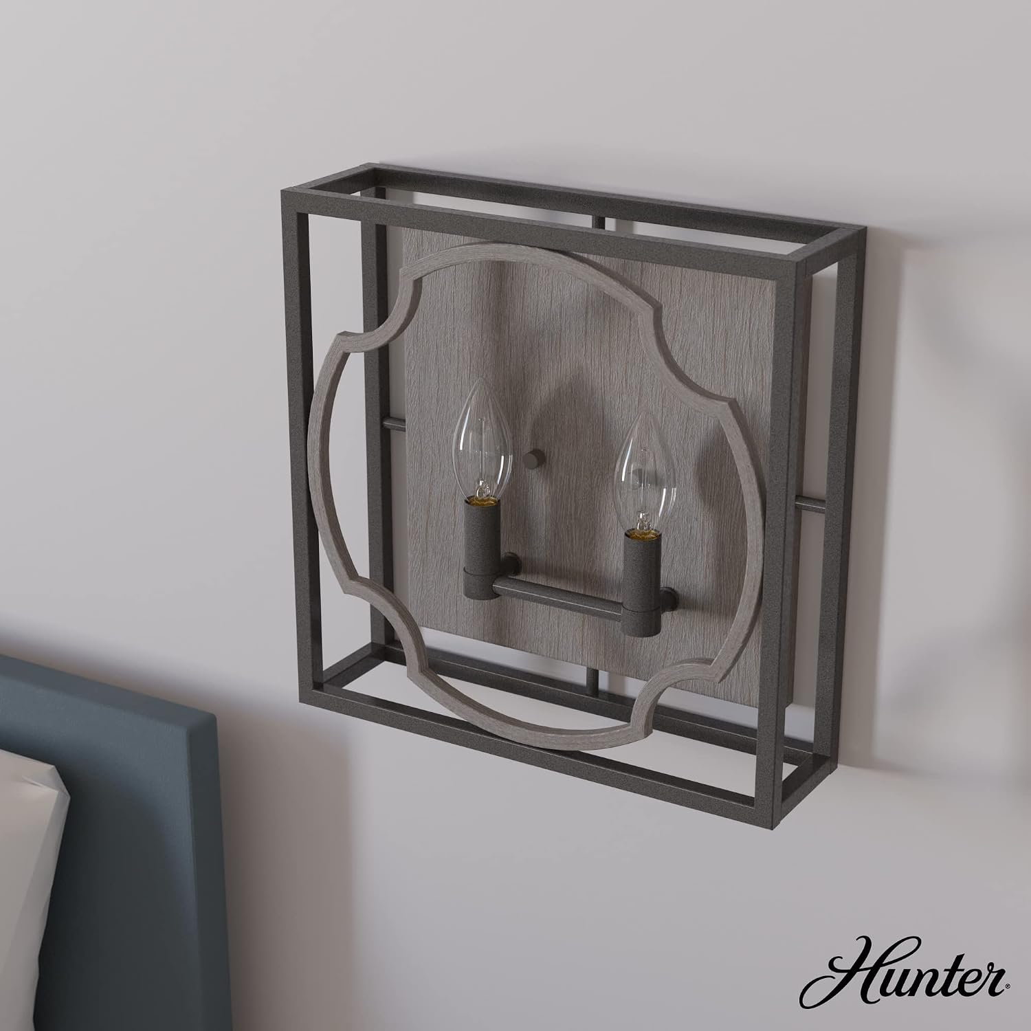 Hunter - Stone Creek 2-light Noble Bronze, Medium Size Sconce Light, Dimmable, Rustic Style, for Bedrooms, Kitchens, Foyers, Bathrooms - 19228