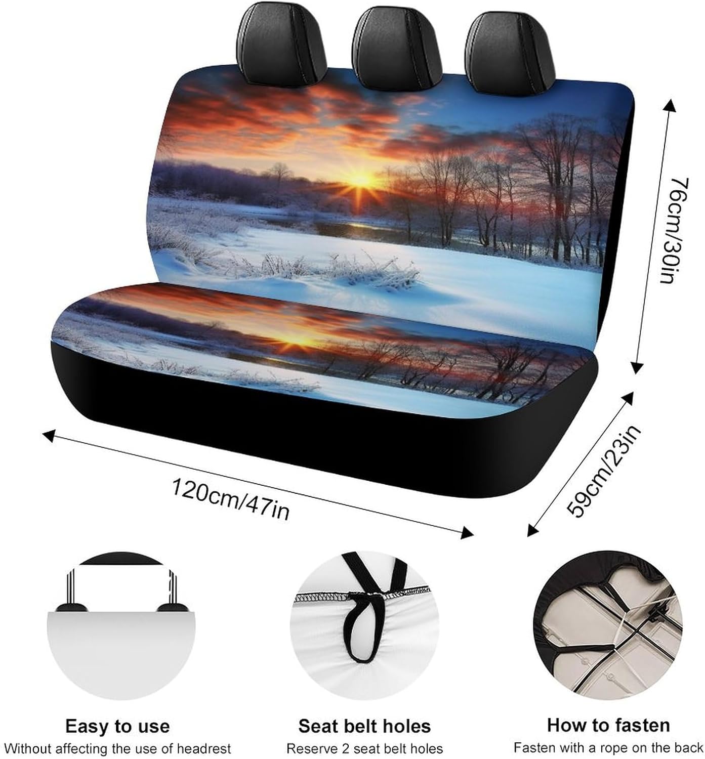 Bench Back Seat Covers for Cars,Trucks,SUVs - Easy to Cleanup Install Car Seat Cover,Winter Sunrise Sunset Landscape Car Seat Protector for Pet
