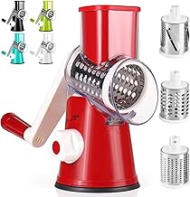 Dreamhigh® Mandoline de Cuisine Manuelle, Coupe Legumes Multifonctions avec 3 Lames de Tambour Détachables, coupe legume pour Pommes de Terre, Forte Aspiration, Carottes, Fromage, Noix, etc