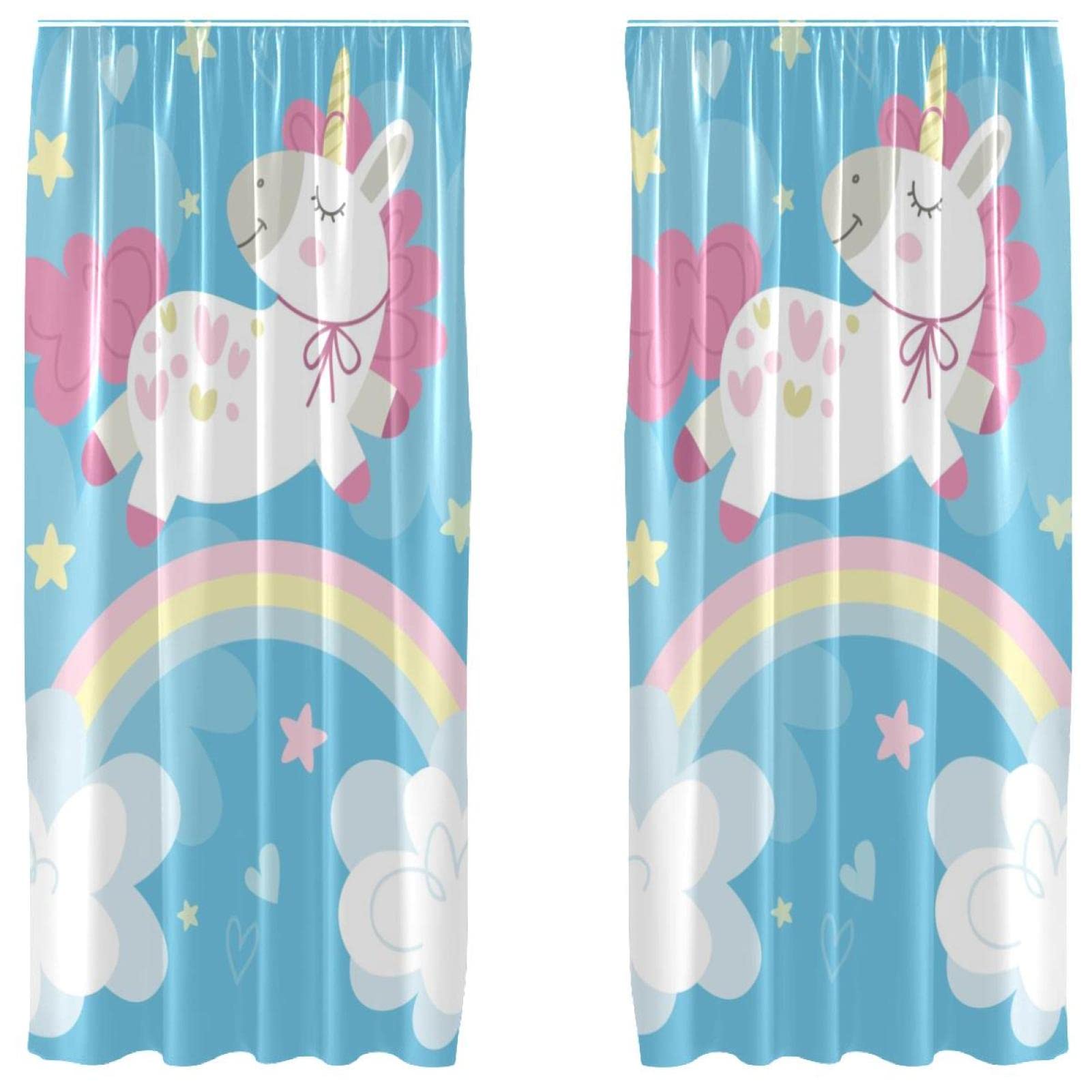Cortinas de unicornio azul ligeras de 55x84" para dar privacidad a la habitación de los niños