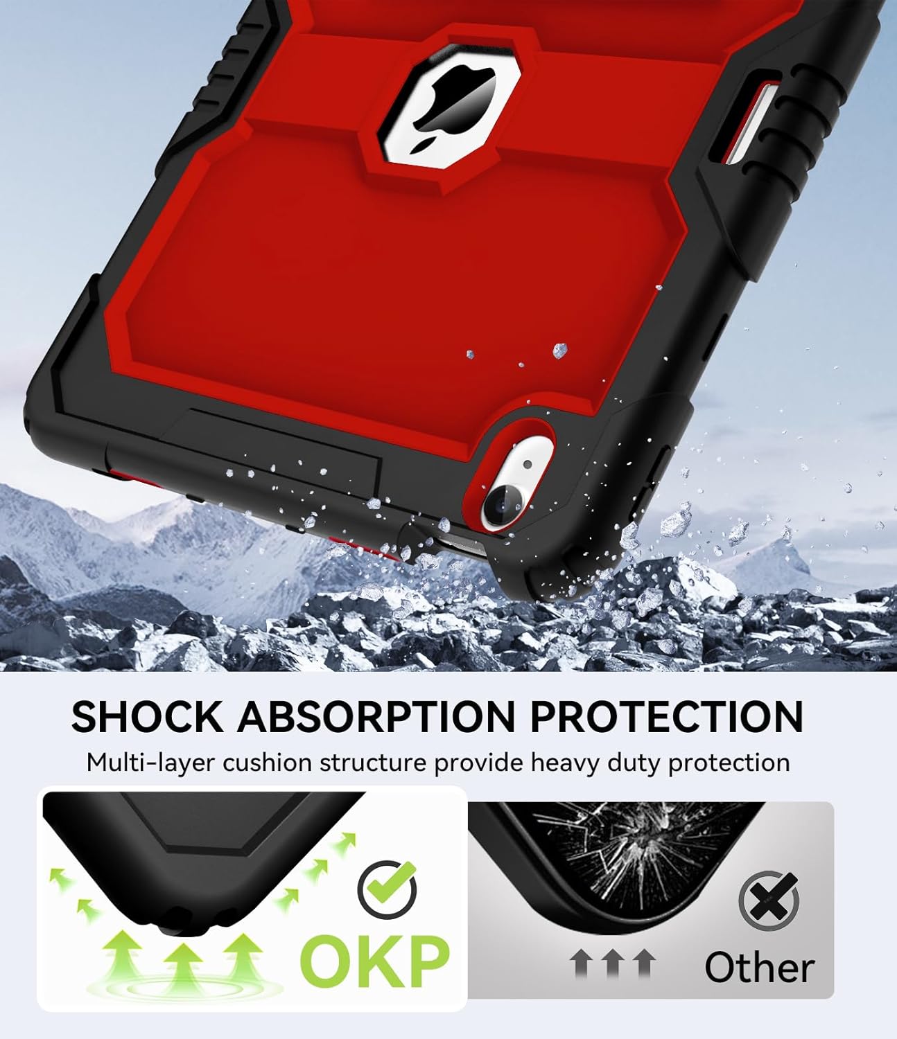 OKP Case for New iPad Air 13 inch M3 (2025), for iPad Air 13-inch M2 (2024), Heavy Duty Shockproof Rugged iPad Air 13'' Protective Cover with Pencil Holder & Built-in Stand, Black+Red - Image 6