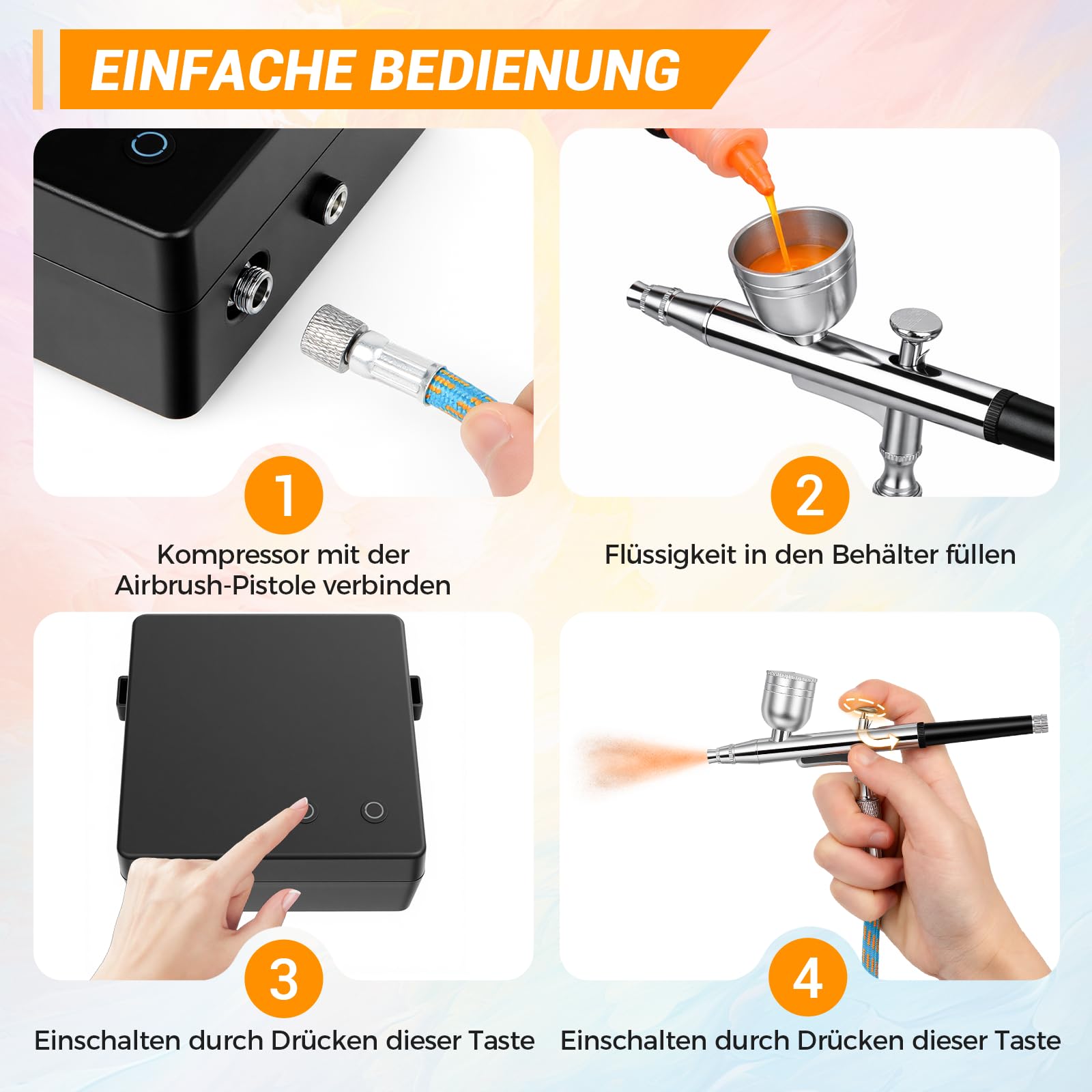Airbrush Set mit Kompressor 40 PSI Double Action 3 Düsengrößen 0,2/0,3/0,5 mm für Modellbau