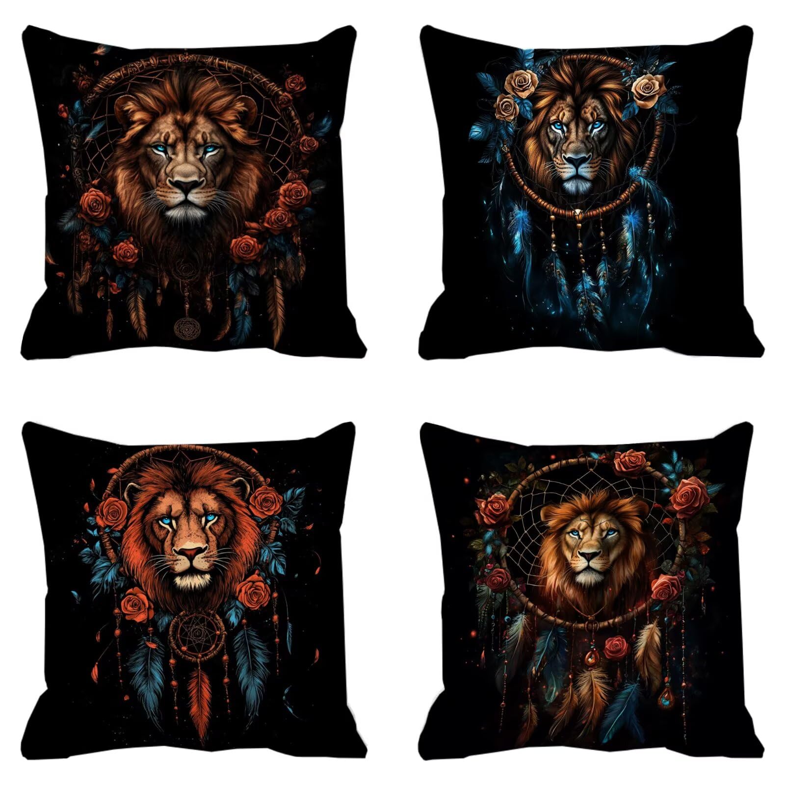 Housse de coussin lion 35x35 en lin imperméable pour sublimer votre salon ou canapé de jardin