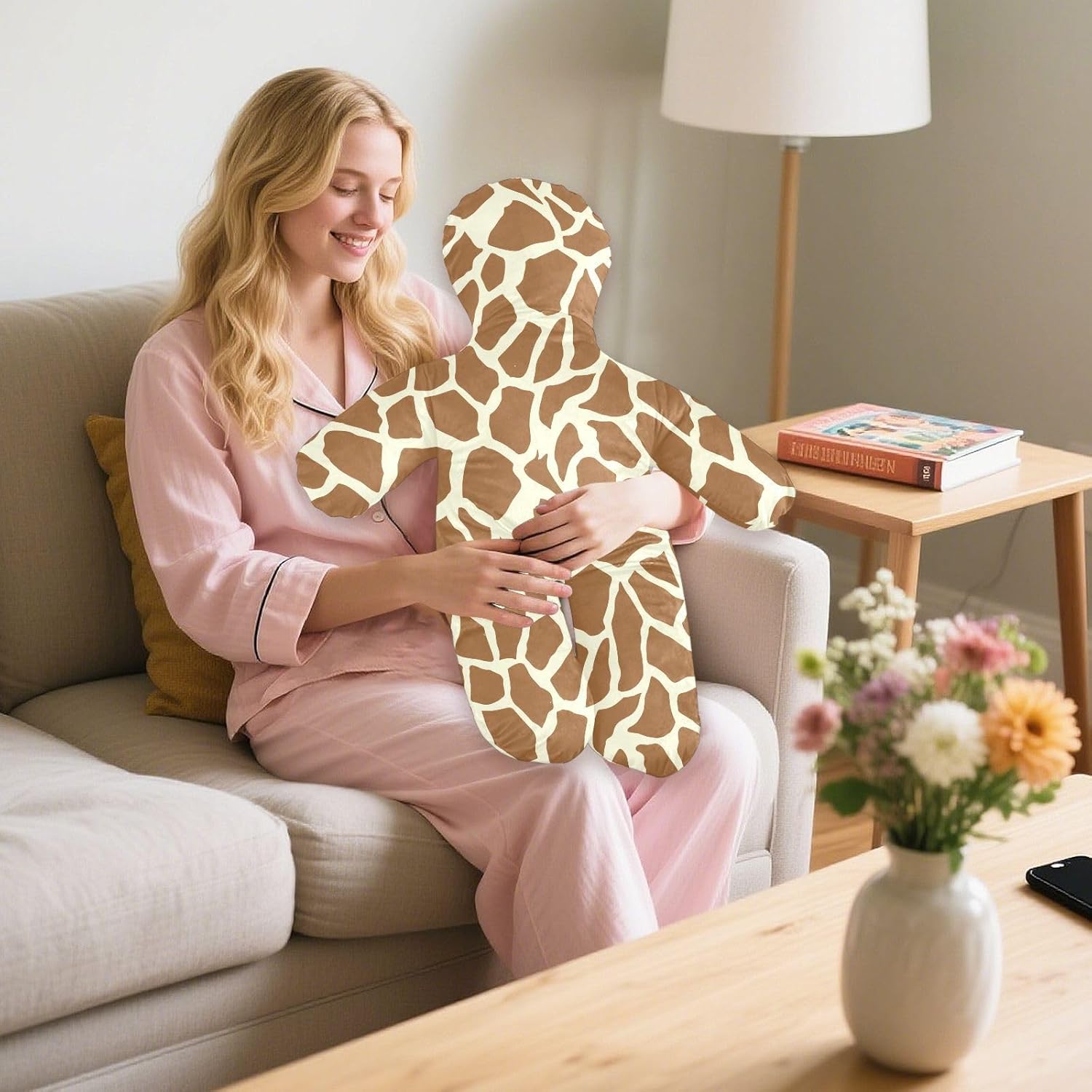 Giraffe's Skin Human-Shaped Pillow Soft Body Pillows Washable Velvet Pillows for Anxiety Relief Sleeping Cuddling & Support