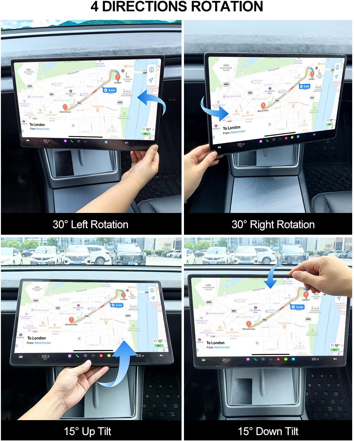 4 Way Screen Swivel Mount for Tesla Model Y Juniper Model 3 Highland 2025 2026 Accessories, Model Y/3 Center Console Screen Rotating Holder, Tesla Screen Rotating Bracket Rotation Adjustment
